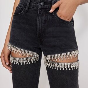 Good American Black Jeans with Silver Embellishments